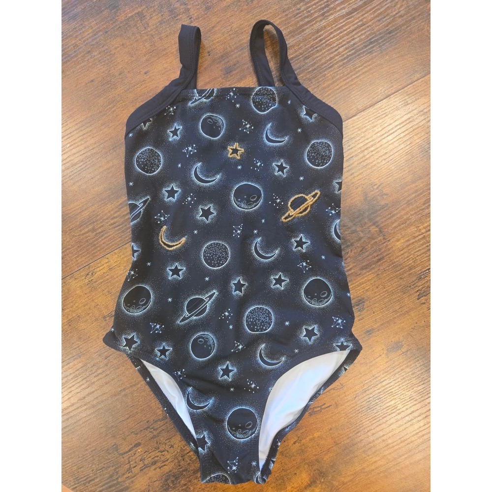 Submarine Girls Celestial Moon Star‎ Planet Swimsuit Black Beaded Size 8-10